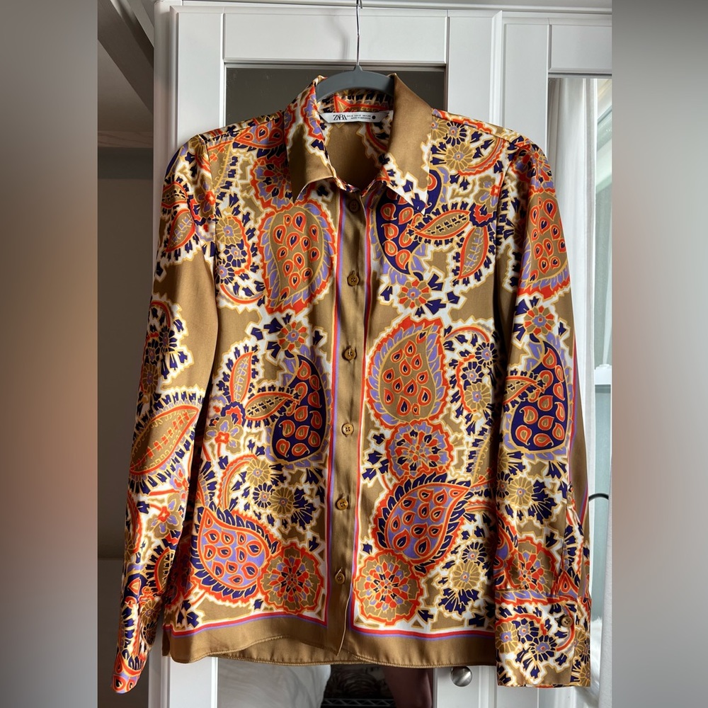 Zara Silky Patterned Button-down Blouse